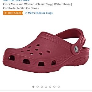 maroon crocs with fur